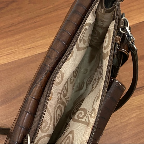 Vintage BRIGHTON Brown Olive Croc Embossed Leather Multifunction Crossbody Bag - Picture 13 of 16